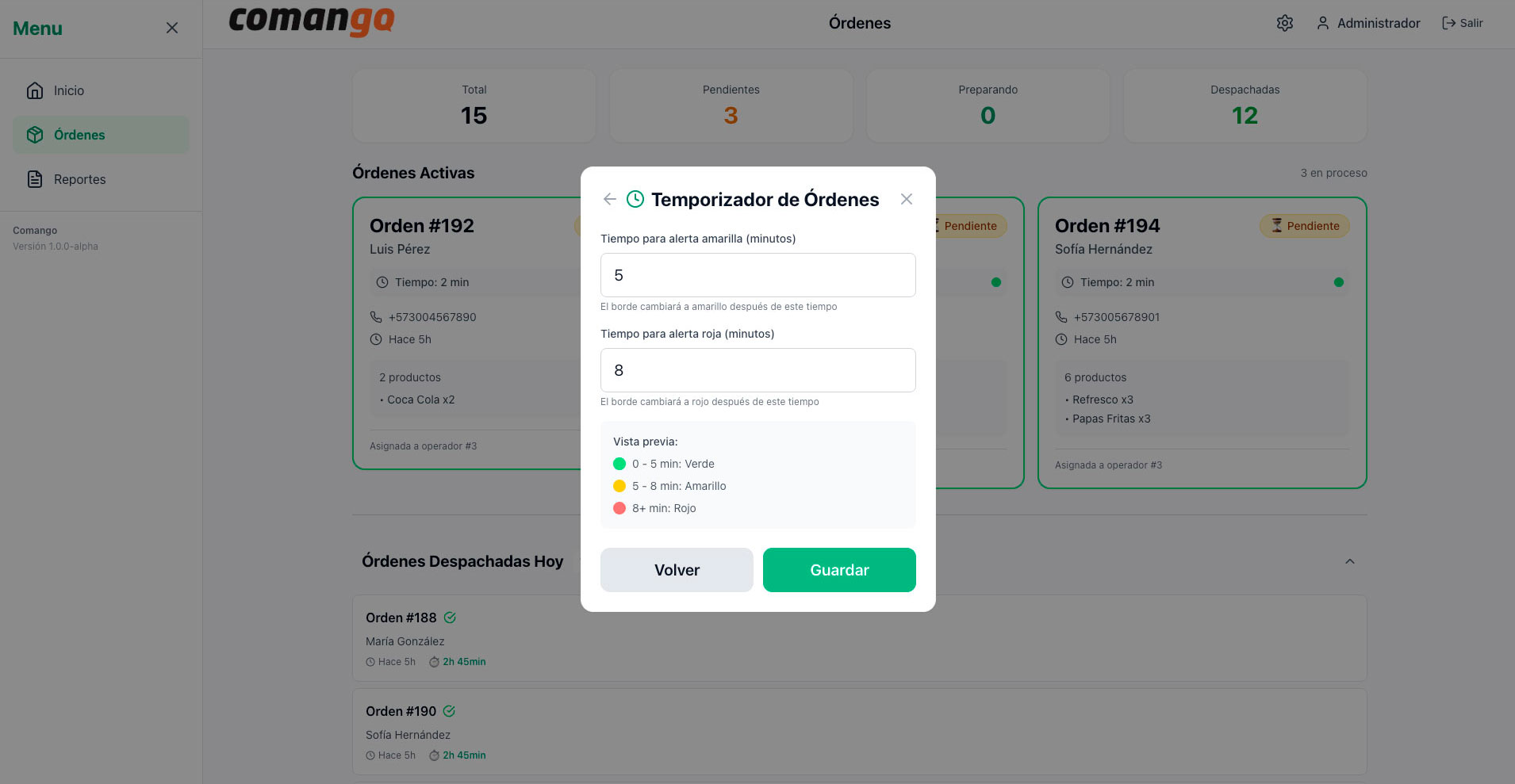 Vista del sistema Comango